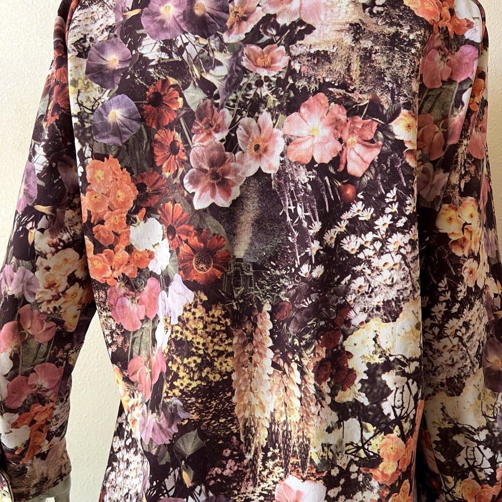 Vintage Floral Photo Print Blouse Shirt Large Button Up Top Autumn Boho 70s - Picture 11 of 13